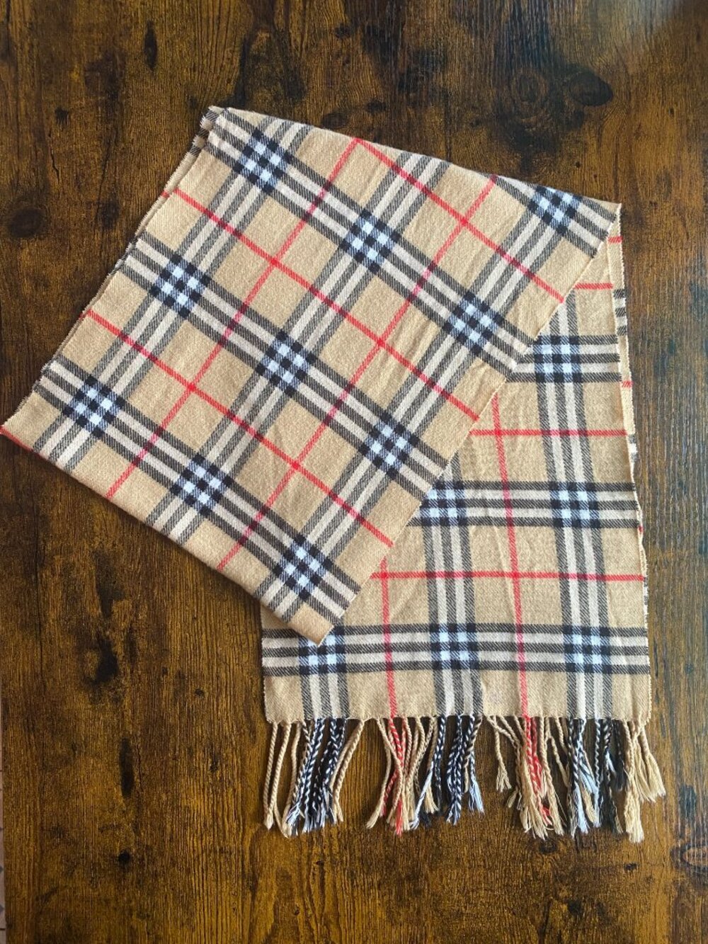 Burberry 100% Cashmere Nova Check Plaid Fringe Scarf England